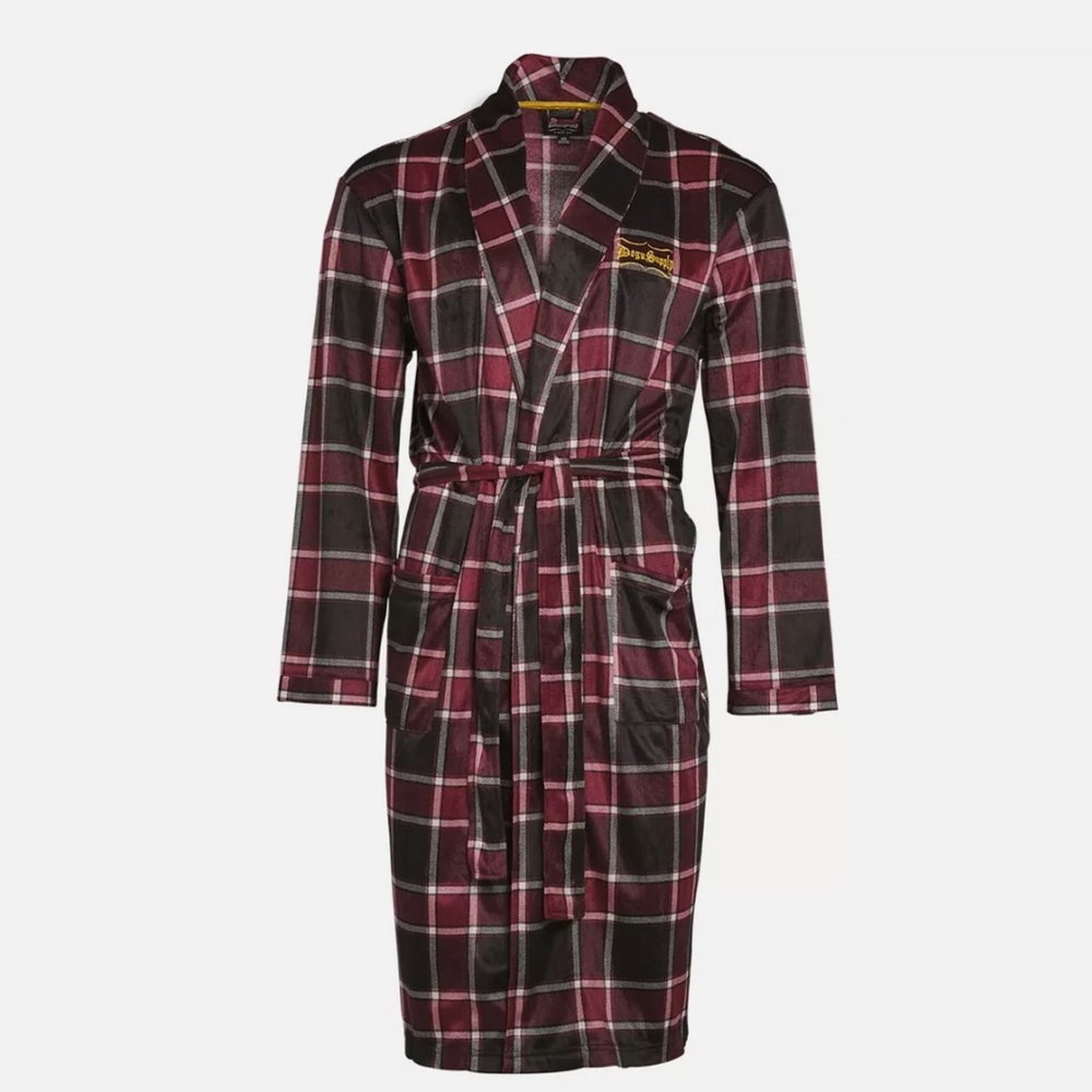 Black, Red and White Plaid Mens Snoop Dogg Comfy Robe with pockets